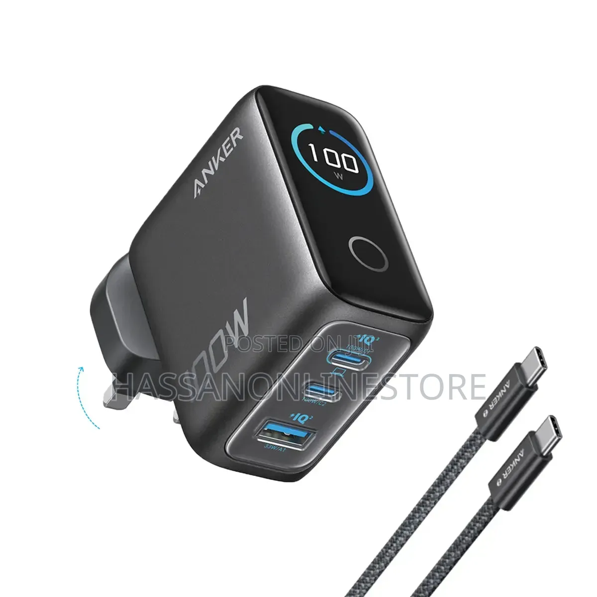 Anker Charger (100W, 3 Ports, Smart Display)