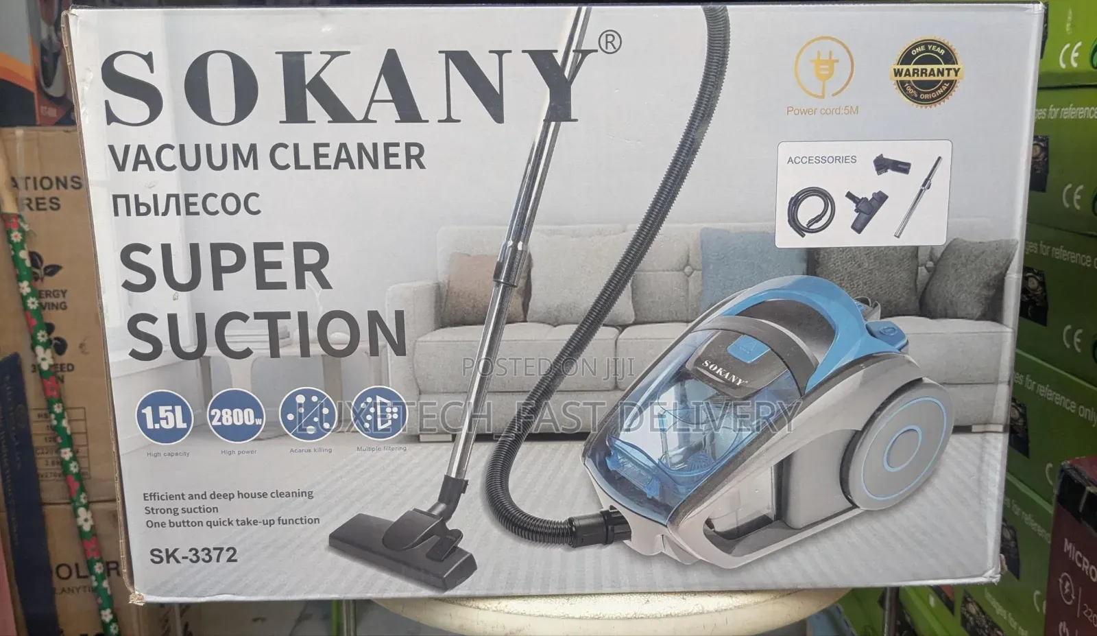 SOKANY SK-3372 Vacuum Cleaner 1.5L –Bagless Cyclonic, Auto Cord Rewind