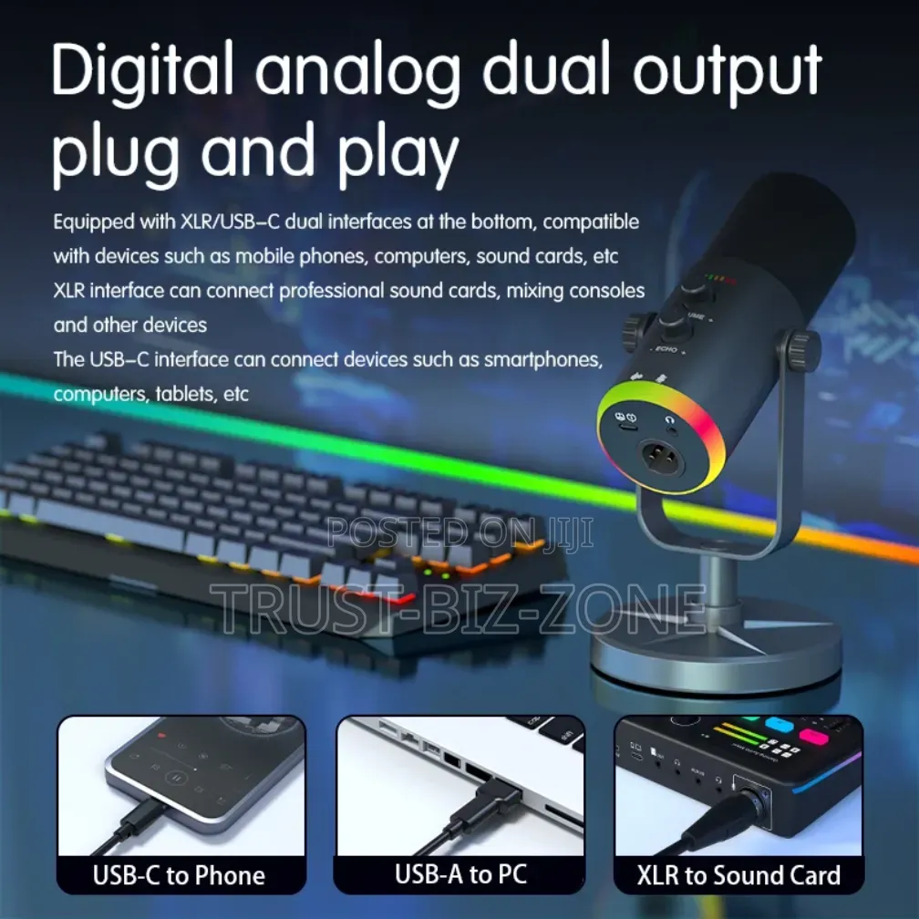 USB RGB Wireless Daynamic Microphone 2IN1