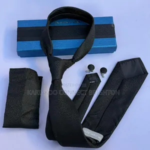 Navy Blue Patterned Tie and Pocket Square Set