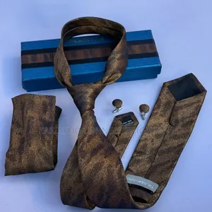 Navy Blue Patterned Tie and Pocket Square Set