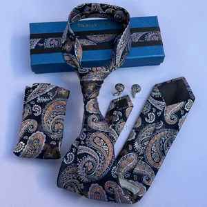 Navy Blue Patterned Tie and Pocket Square Set