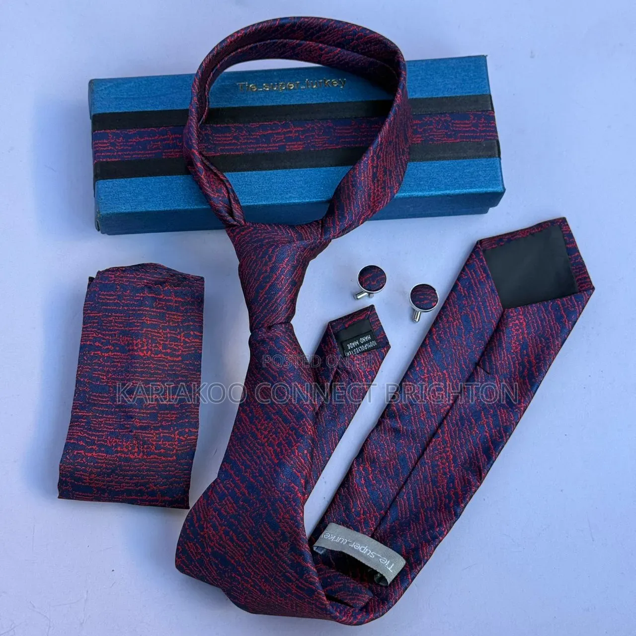 Navy Blue Patterned Tie and Pocket Square Set