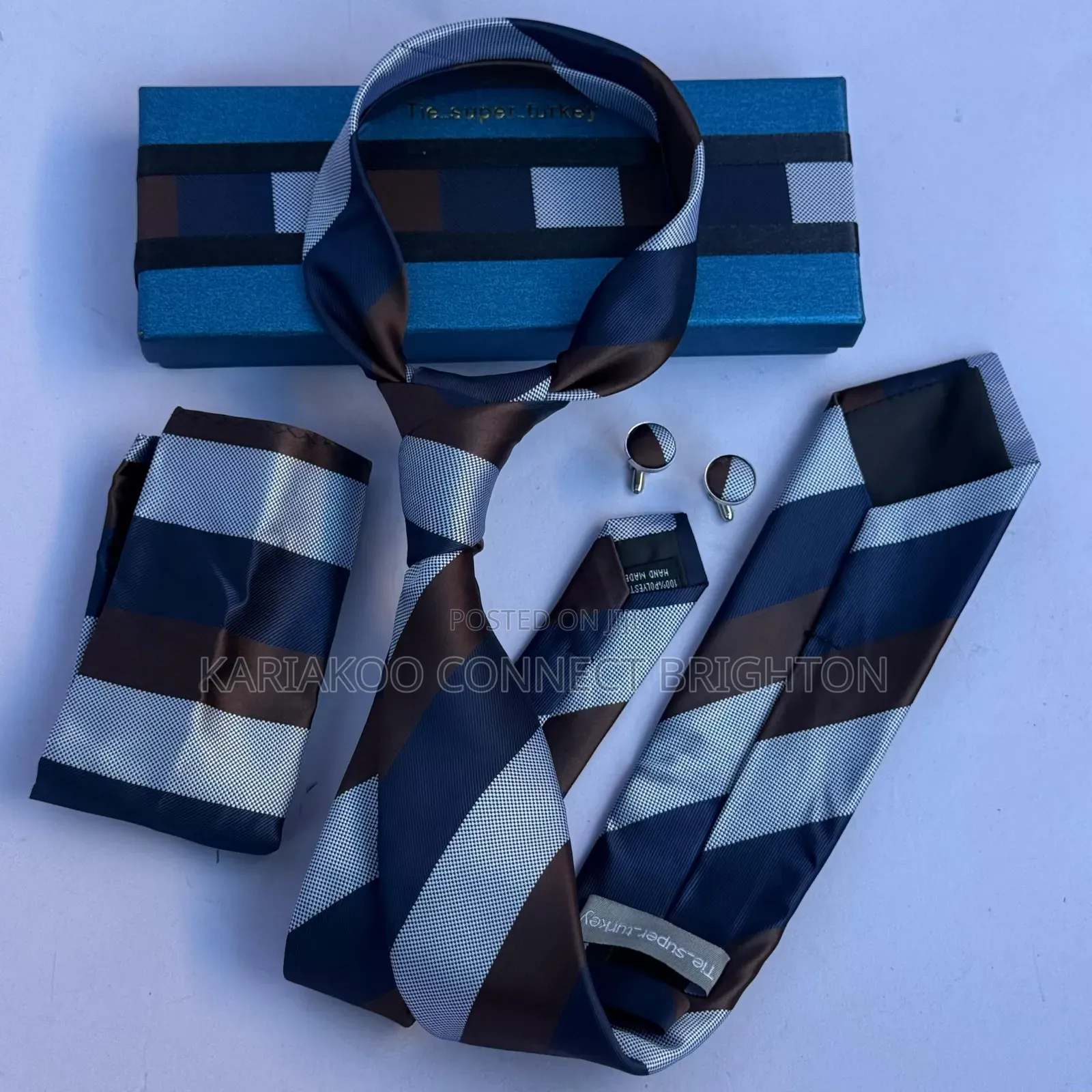 Navy Blue Patterned Tie and Pocket Square Set