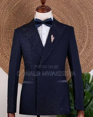 Navy Blue Stoned Suit - Luxury Edition