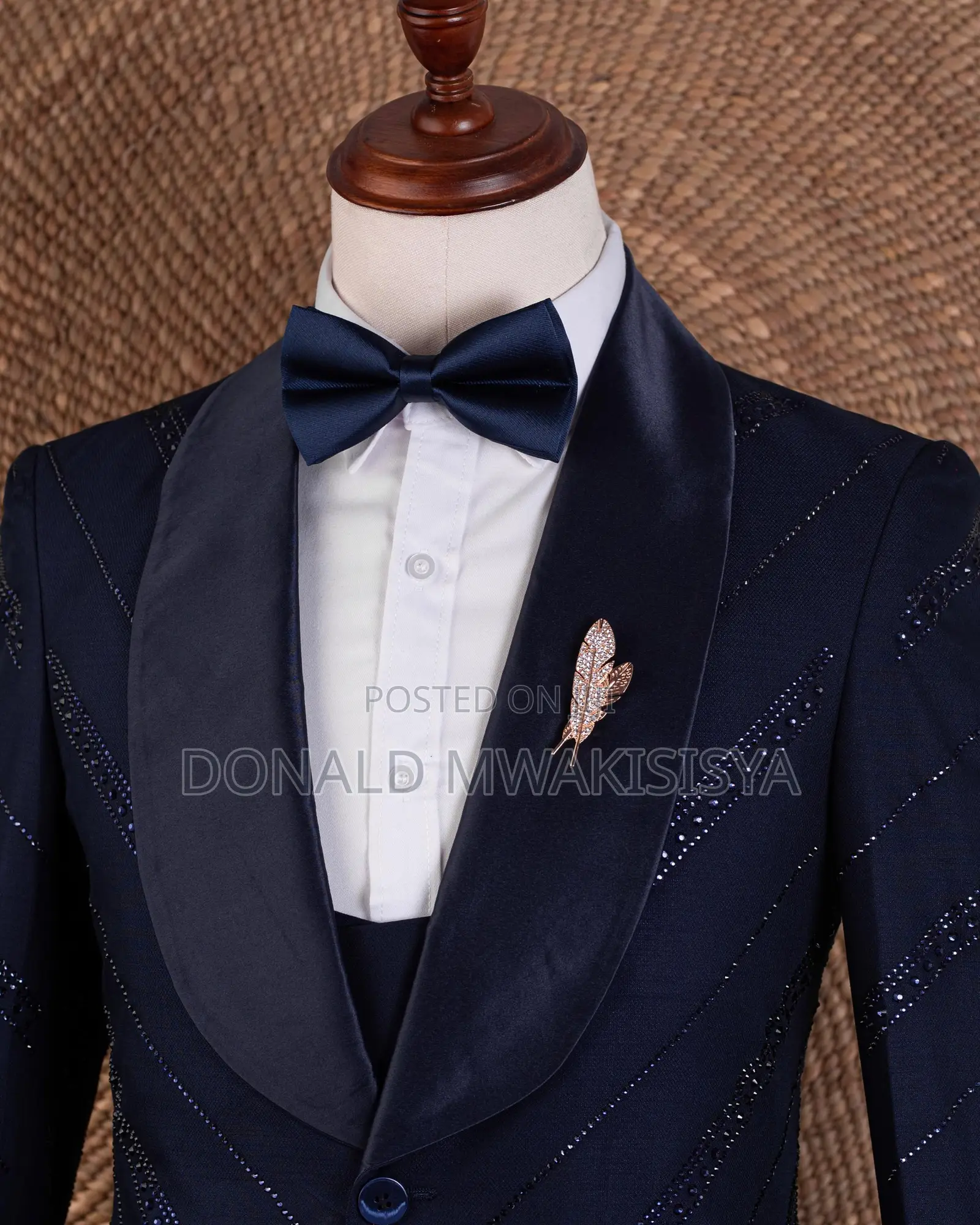 Navy Blue Striped Tuxedo - Joselino