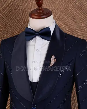 Navy Blue Striped Tuxedo - Joselino