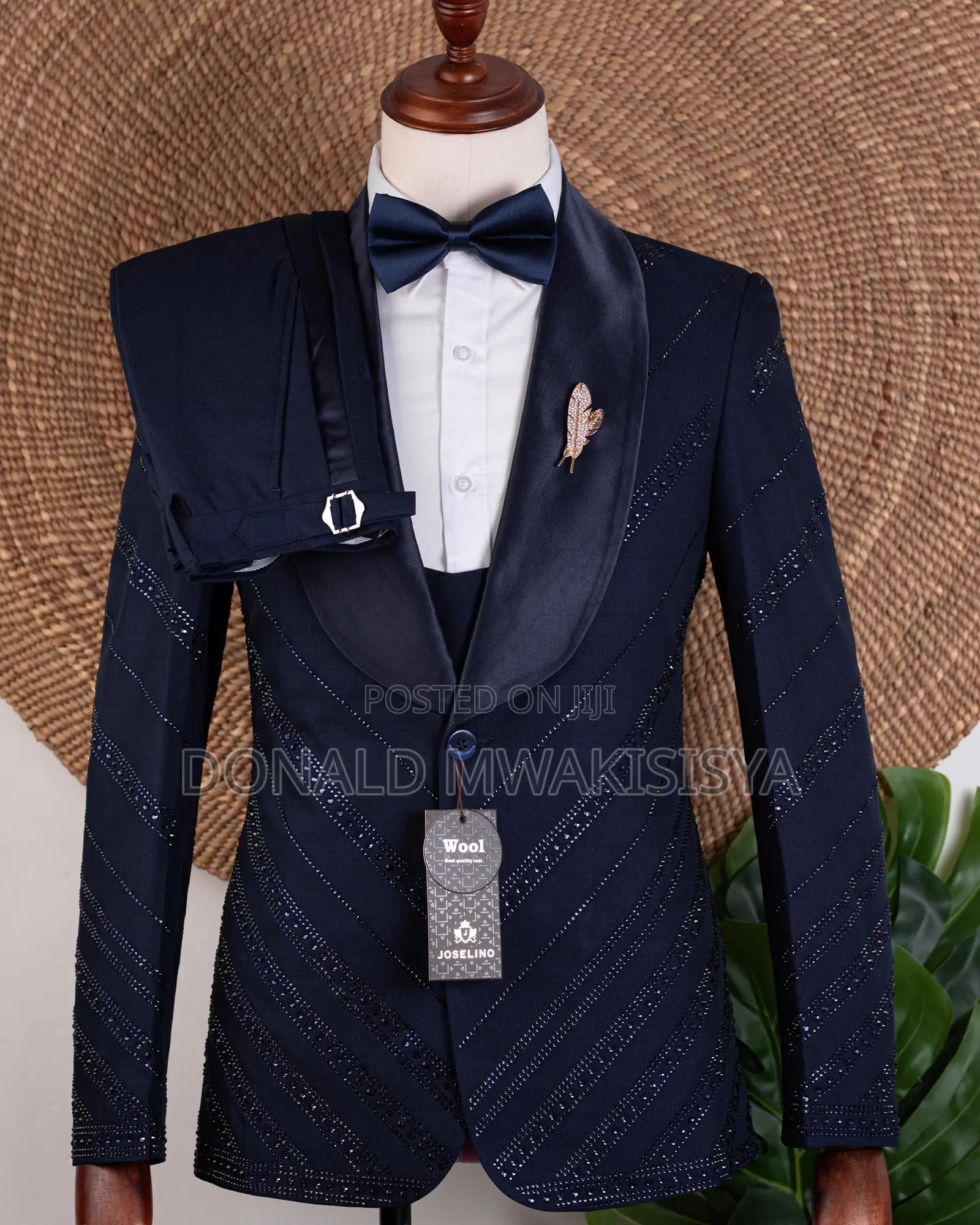 Navy Blue Striped Tuxedo - Joselino