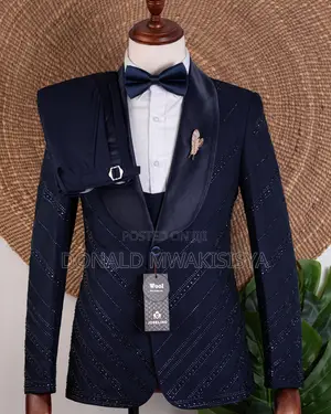 Navy Blue Striped Tuxedo - Joselino