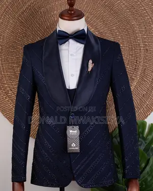 Navy Blue Striped Tuxedo - Joselino