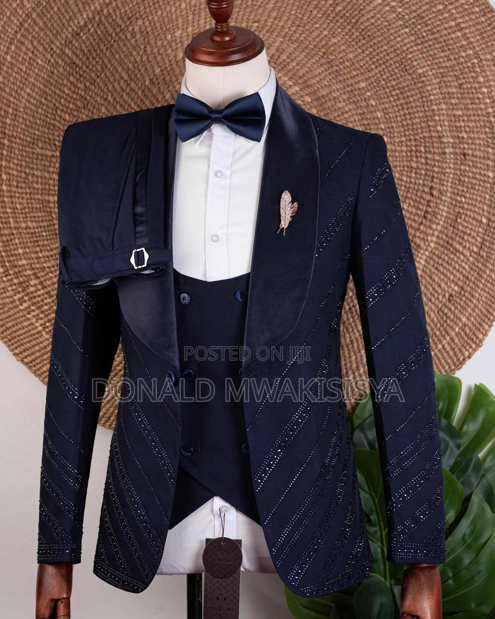 Navy Blue Striped Tuxedo - Joselino
