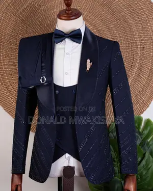 Navy Blue Striped Tuxedo - Joselino