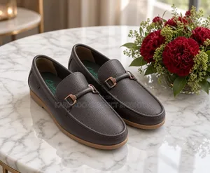 Brown Leather Bit Loafers With Metal Buckle