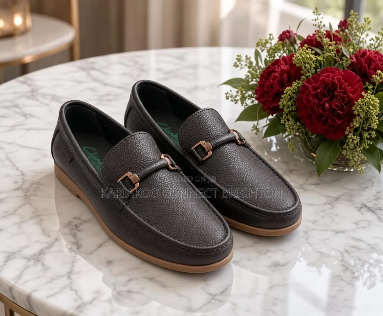 Brown Leather Bit Loafers With Metal Buckle