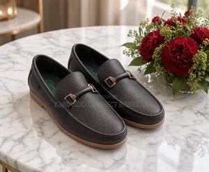 Brown Leather Bit Loafers With Metal Buckle