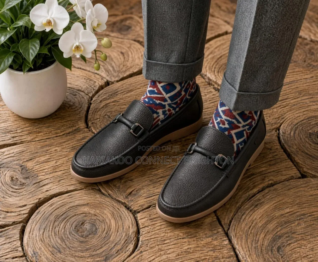 Brown Leather Bit Loafers With Metal Buckle