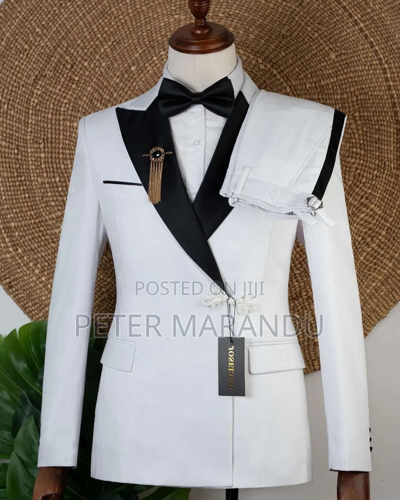 Suti Ya Kifahari Ya Sherehe (Premium White Black Tuxedo)