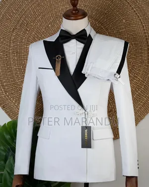 Suti Ya Kifahari Ya Sherehe (Premium White Black Tuxedo)