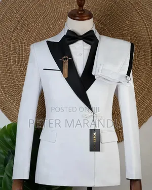 Suti Ya Kifahari Ya Sherehe (Premium White Black Tuxedo)