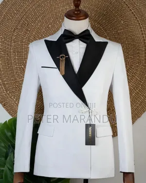 Suti Ya Kifahari Ya Sherehe (Premium White Black Tuxedo)