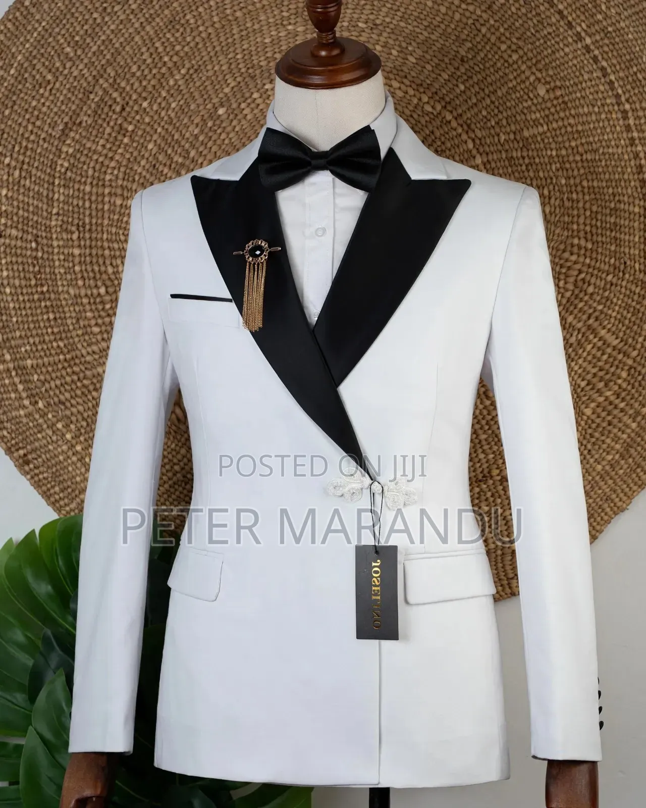 Suti Ya Kifahari Ya Sherehe (Premium White Black Tuxedo)