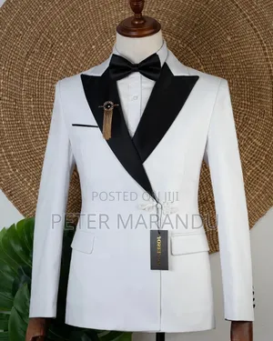 Suti Ya Kifahari Ya Sherehe (Premium White Black Tuxedo)