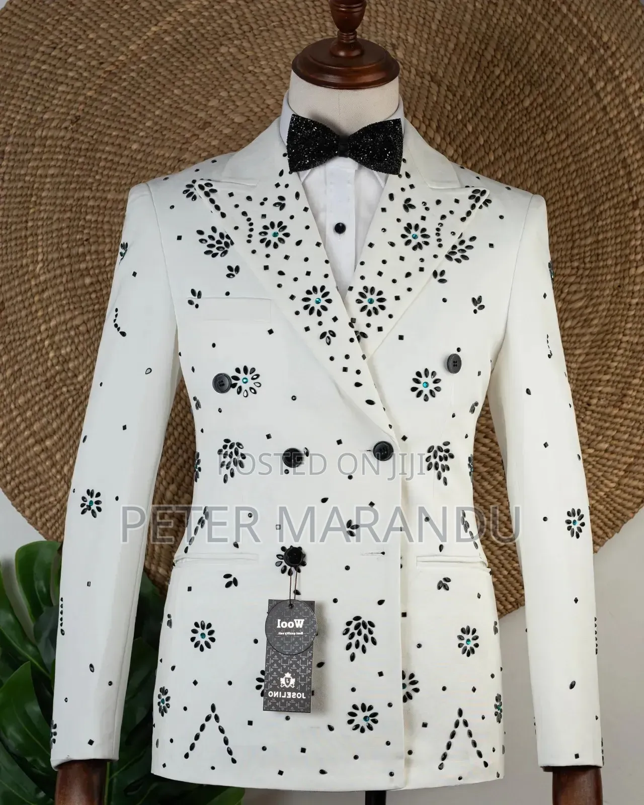 Premium White Double-Breasted Floral Tuxedo)