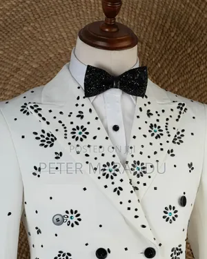 Premium White Double-Breasted Floral Tuxedo)