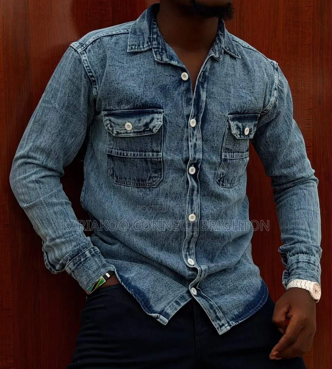 Acid Wash Blue Denim Shirt