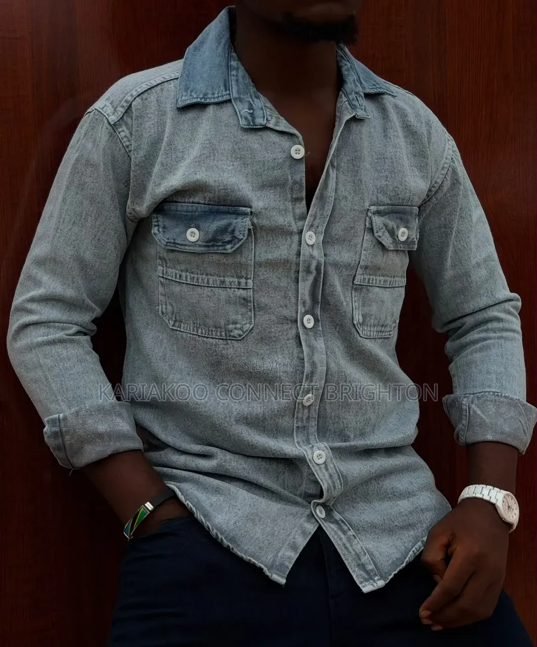 Acid Wash Blue Denim Shirt