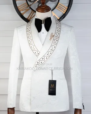 White and Black Embellished Formal Suit