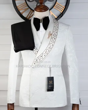 White and Black Embellished Formal Suit