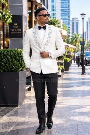 White and Black Embellished Formal Suit