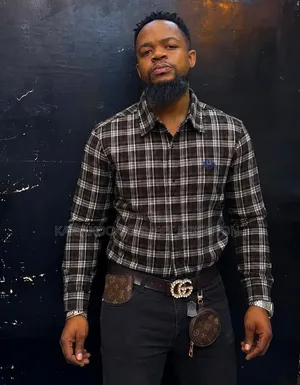 Brown and White Plaid Long-Sleeve Shirt
