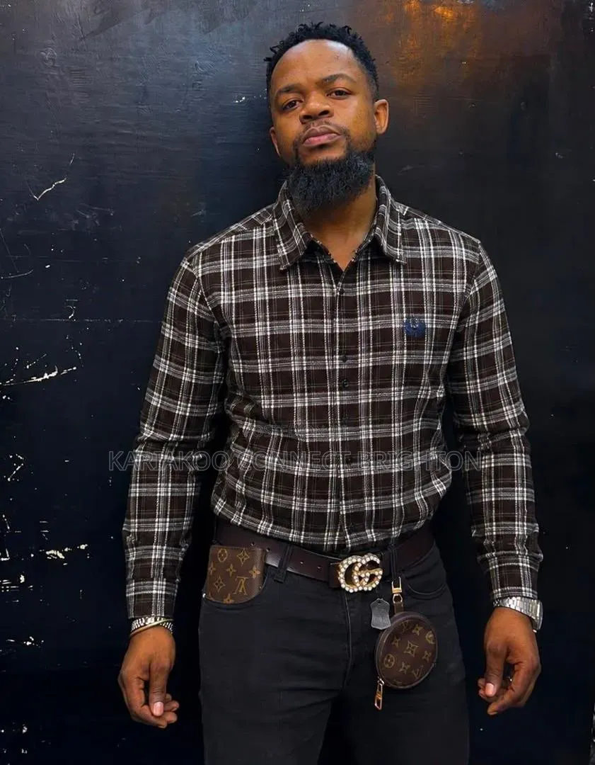 Brown and White Plaid Long-Sleeve Shirt