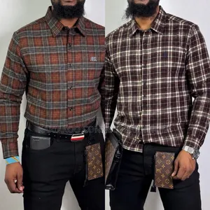 Brown and White Plaid Long-Sleeve Shirt