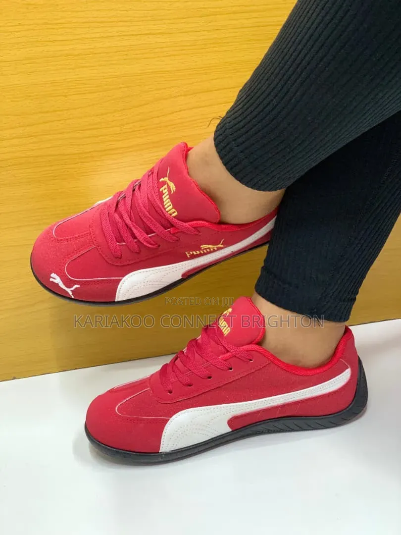 Red and White Low-Profile Sneakers