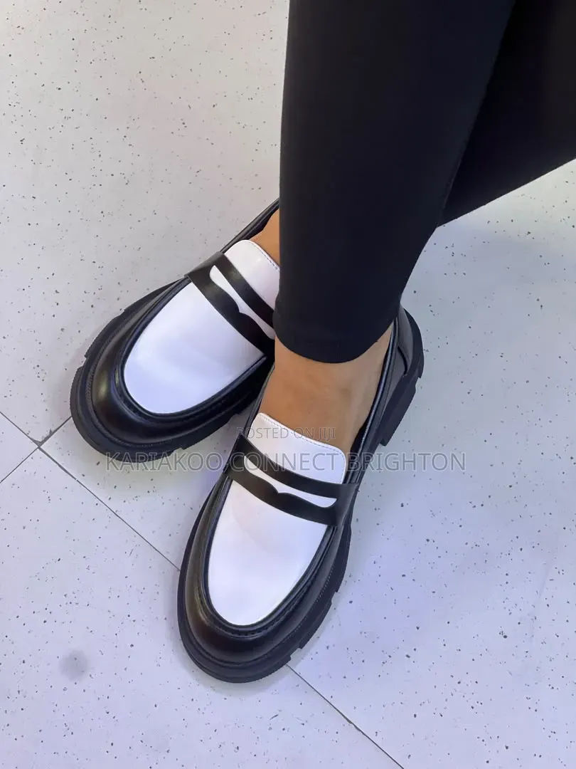 Black and White Chunky Penny Loafers