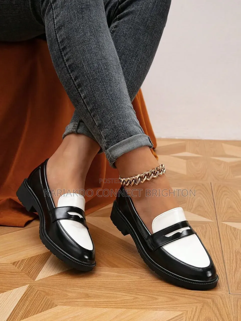 Black and White Chunky Penny Loafers