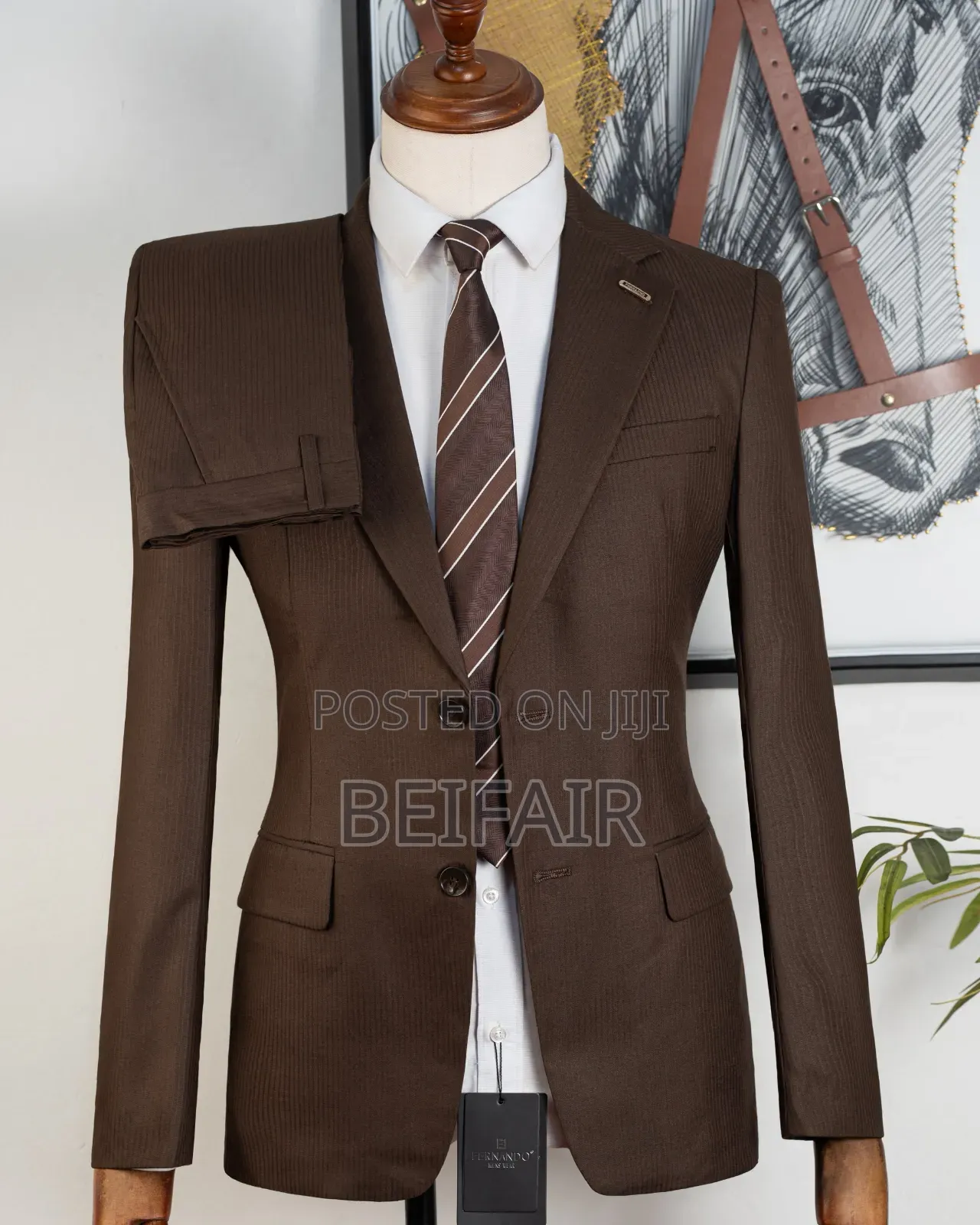 Plain Brown Double Buttons Suit