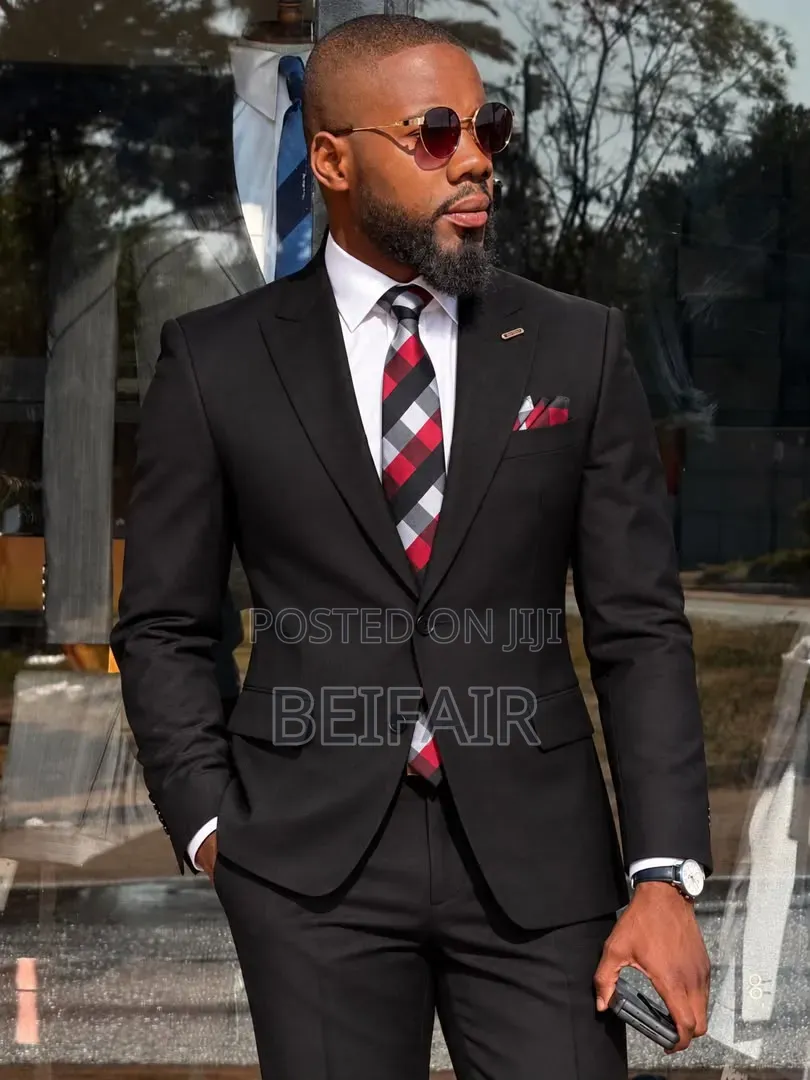 Deep Black Double Buttons Smart Suit
