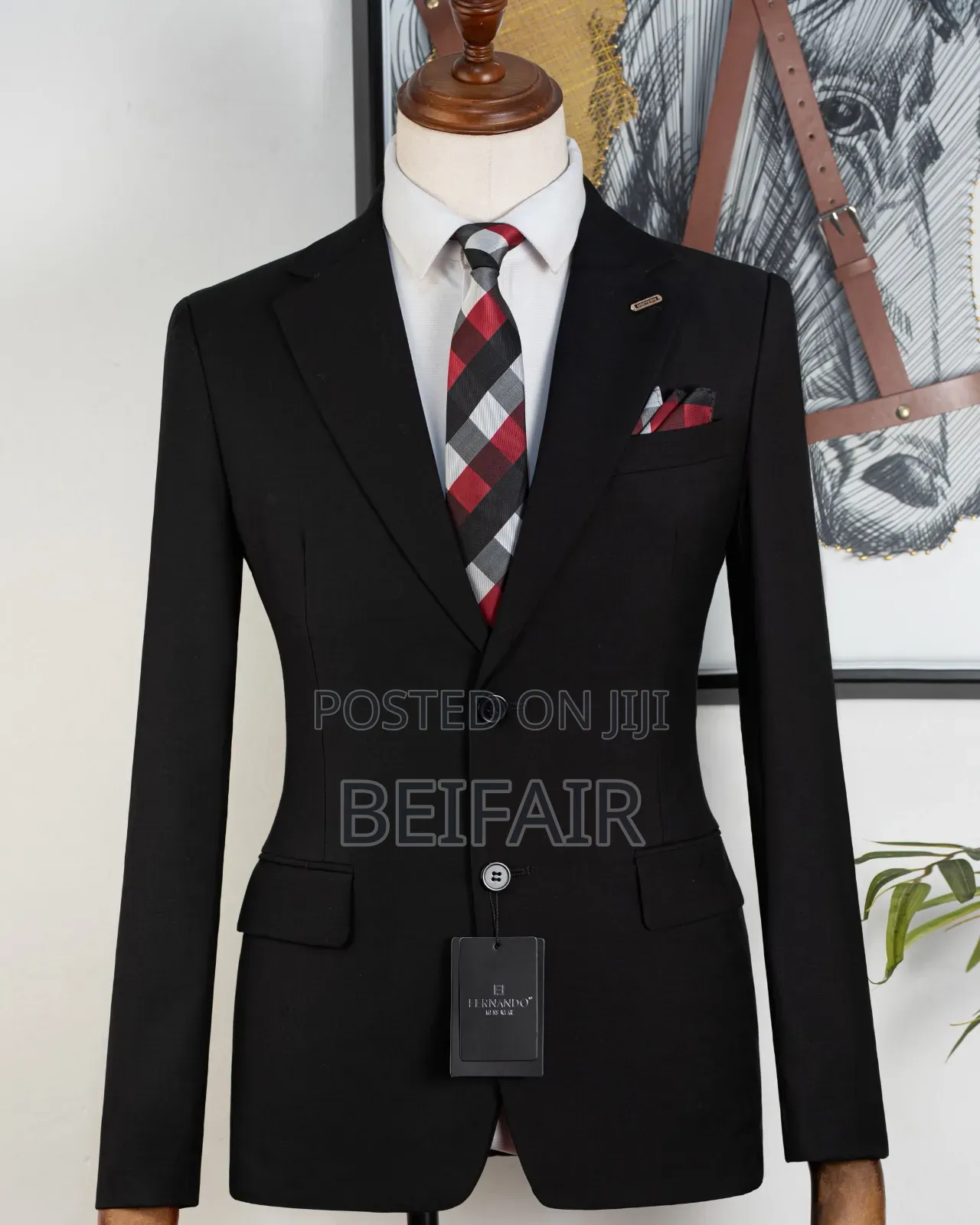 Deep Black Double Buttons Smart Suit