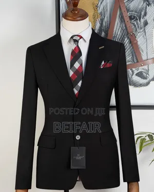 Deep Black Double Buttons Smart Suit