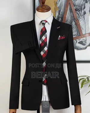 Deep Black Double Buttons Smart Suit