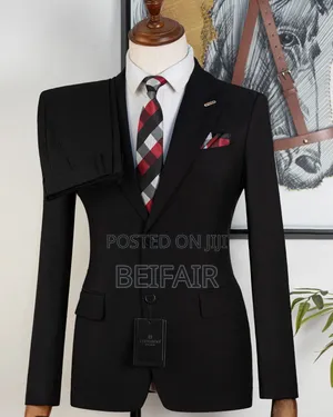 Deep Black Double Buttons Smart Suit