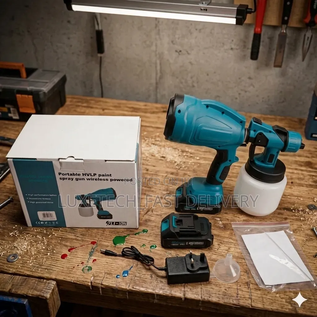 Portable Cordless HVLP Spray Gun Kit 48V – 2 Batteries, Charger