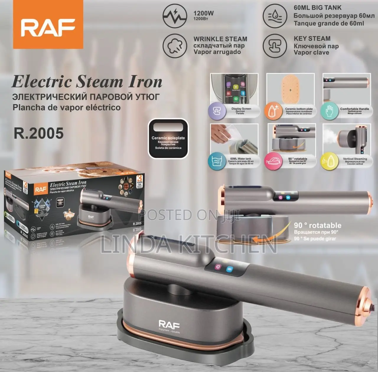 Raf Electric Steaming Iron With Handle 1200w