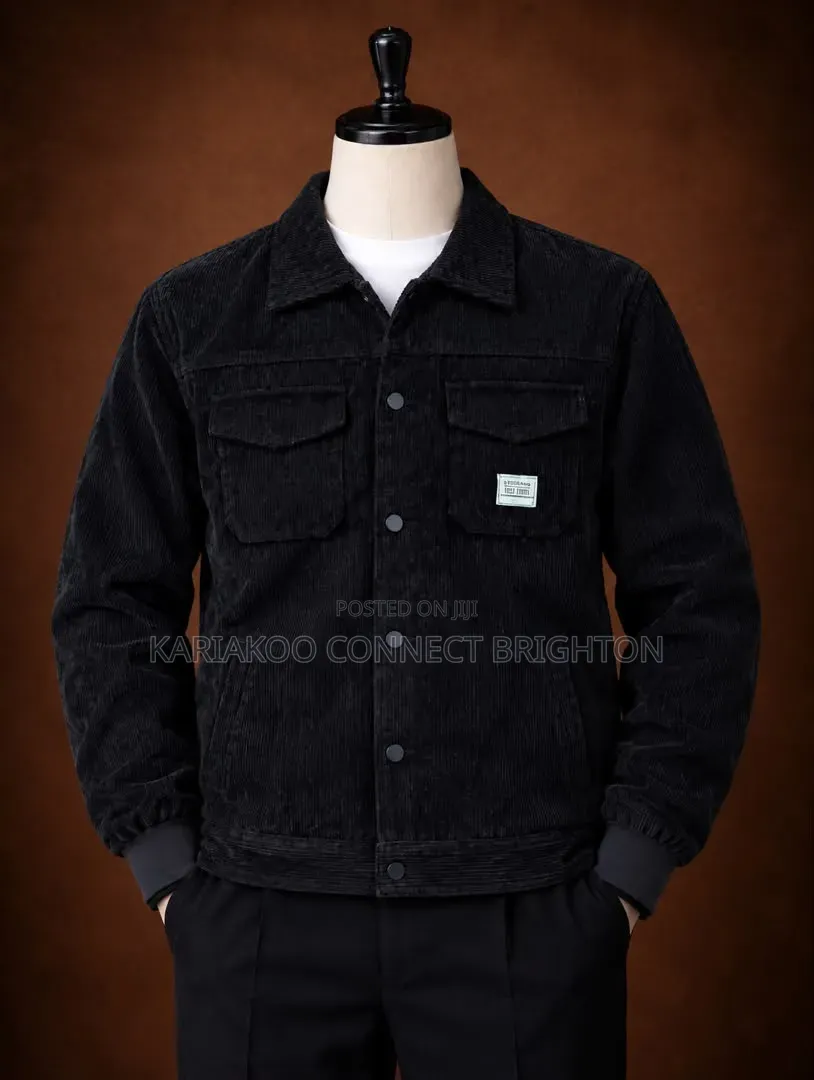 Black Corduroy Jacket With Flap Pockets