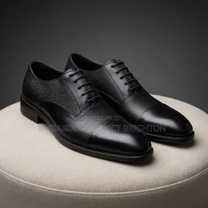 Black Textured Cap Toe Oxford Shoes