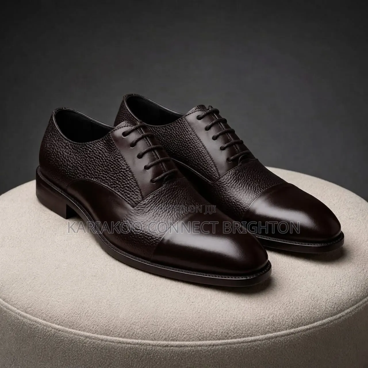 Black Textured Cap Toe Oxford Shoes
